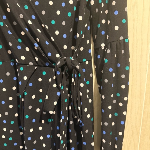 London Times Black Long Sleeve Dress with Blue and White Dots - Picture 3 of 6